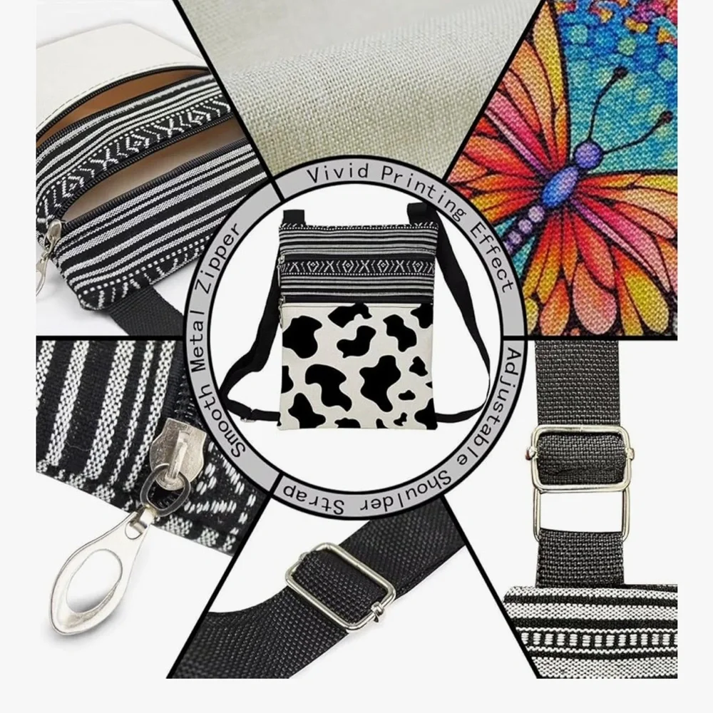 🆕 Milk Cow Spot Messenger Bag Small Ethnic Pattern Adjustable Strap Crossbody